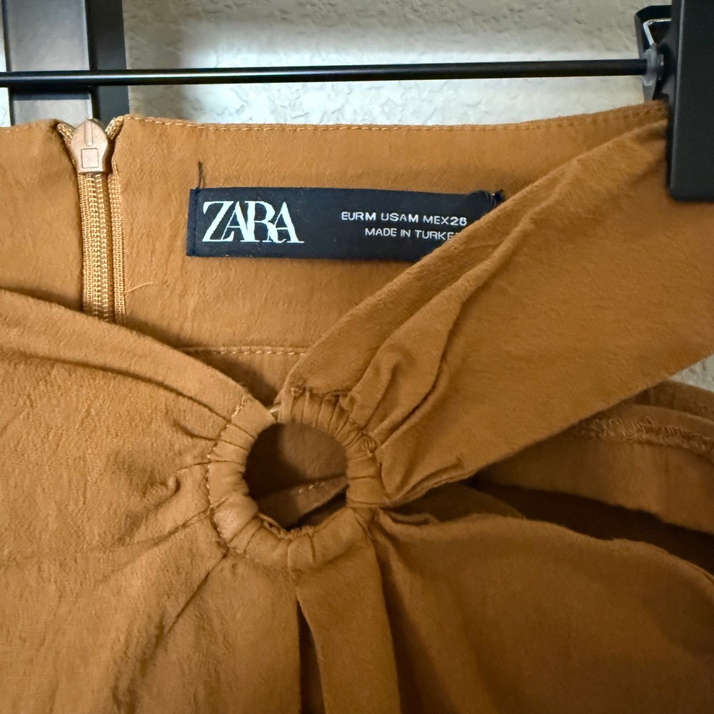 Zara Camel Side Cut Out Mini Skirt  Cotton Blend Size M Retro‎ Neutral - Picture 5 of 8